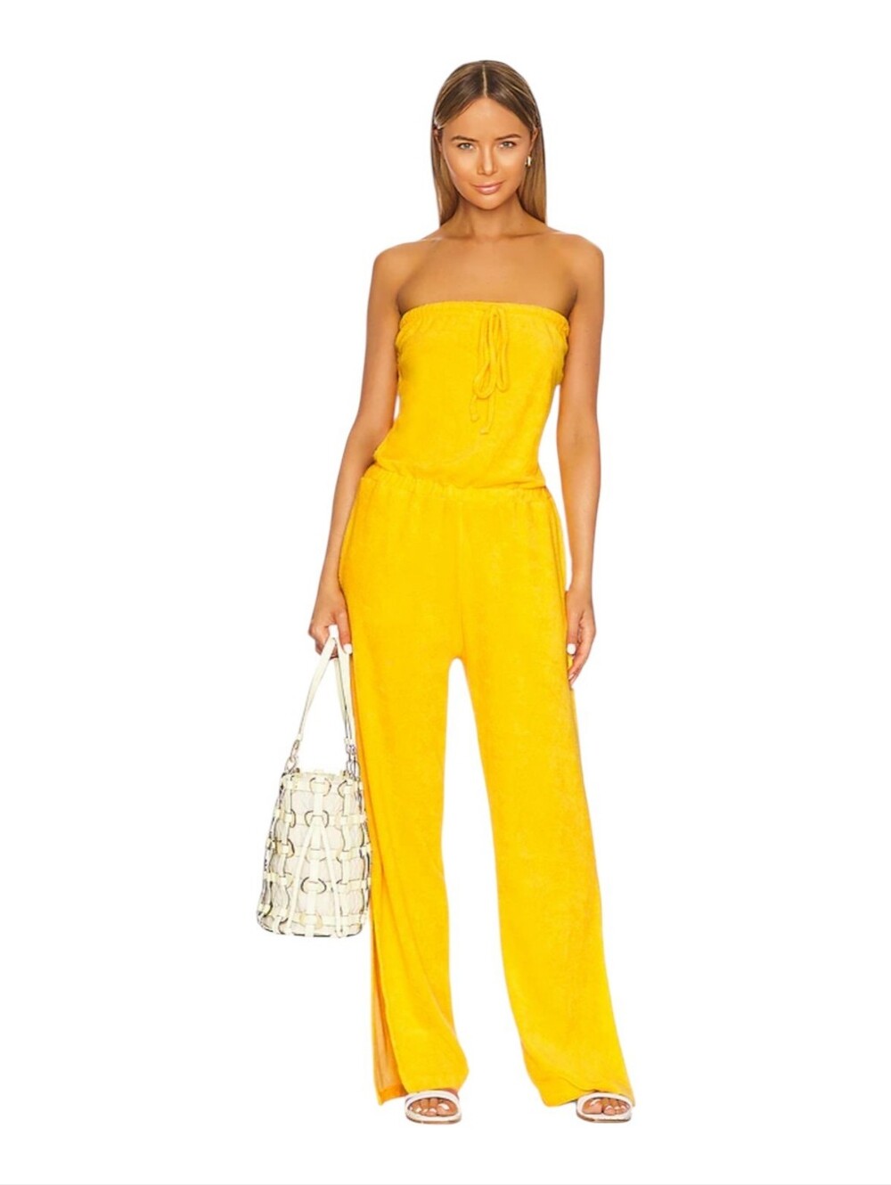 MONROW Bandeau Jumpsuit in Sunshine Size Small NWT $198